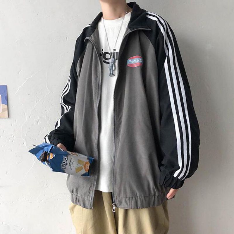 Men’s casual clothes autumn coat with lapel collar and loose Korean tooling design