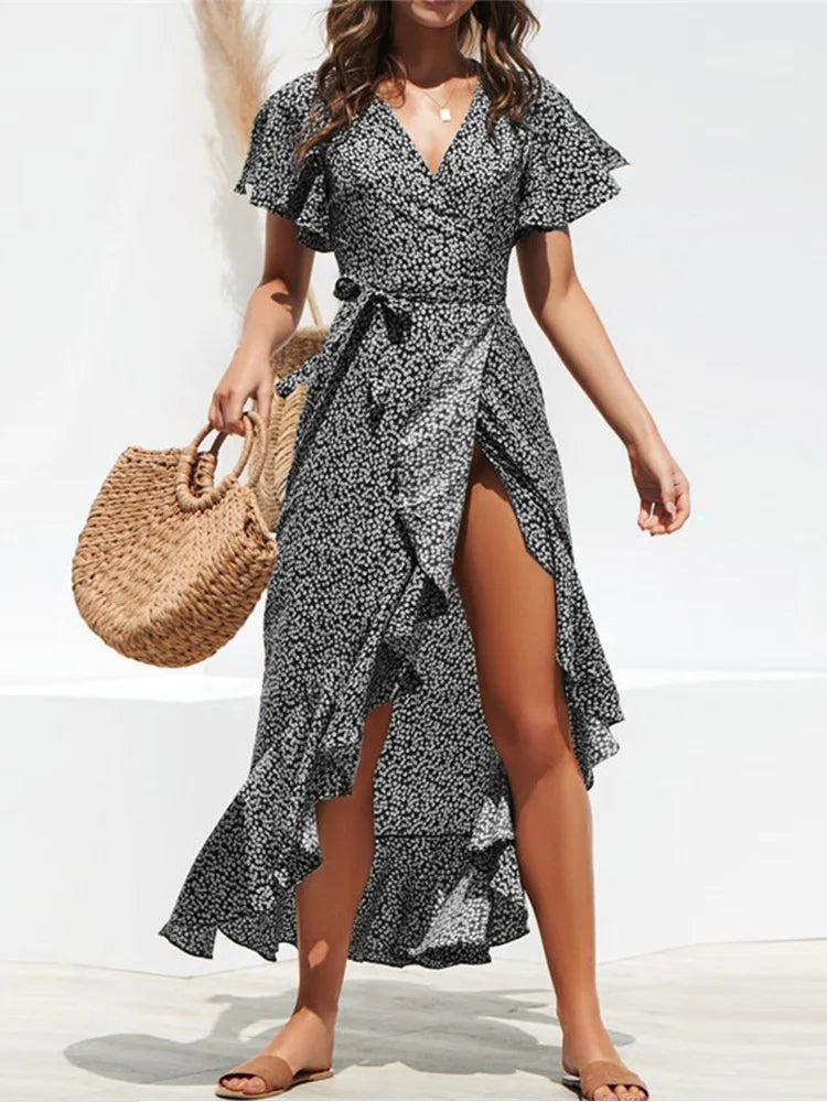 Boho summer maxi dress - floral print - lightweght beach dress