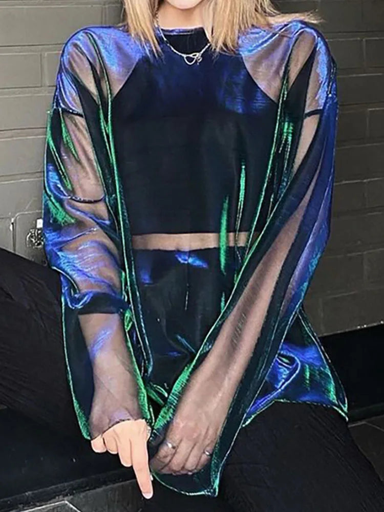 Luna women's sheer mesh long sleeve top
