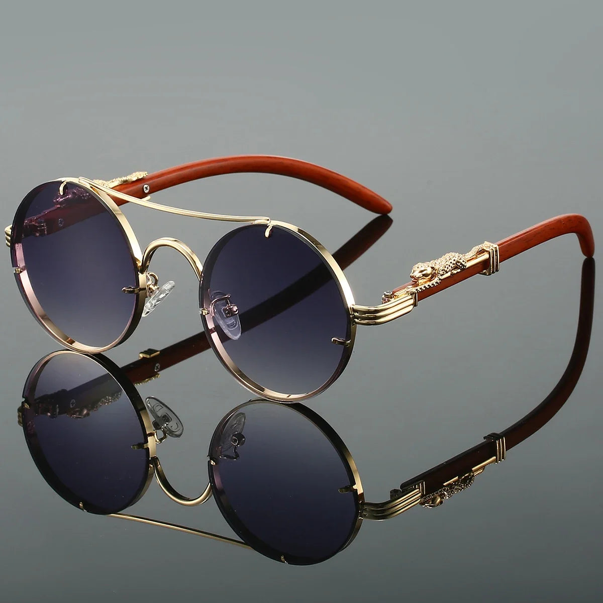 Unisex vintage round sunglasses - UV400 steampunk style - trendora-
