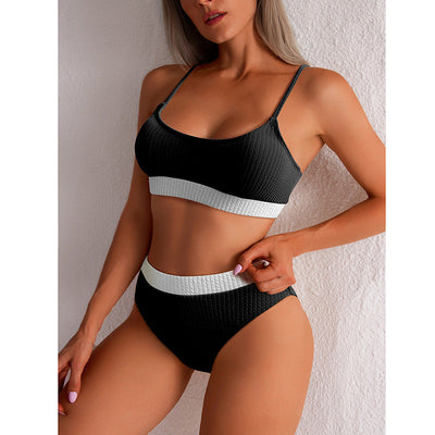 High waist bikini swimwear women’s ribbed push-up set with high cut bottoms