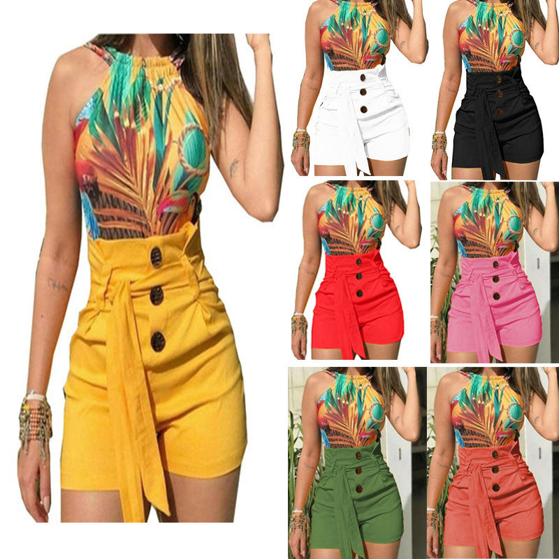 Women’s Shorts High Waists with button lace-up front and wide leg design