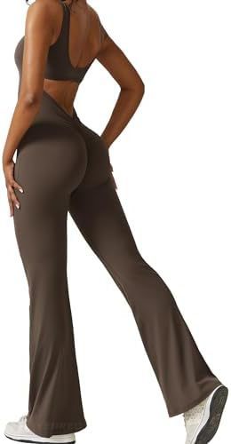 Women Sleeveless Flare Jumpsuits with yoga-ready fit and flared long pants