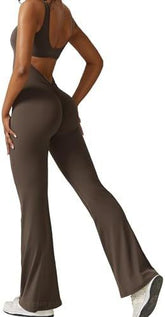 Women Sleeveless Flare Jumpsuits with yoga-ready fit and flared long pants