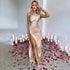 Sexy one-shoulder backless slit dress in solid satin with slim fit design