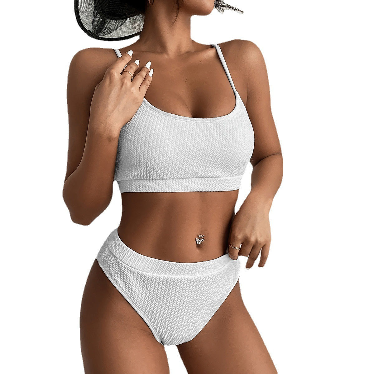 High waist bikini swimwear women’s ribbed push-up set with high cut bottoms