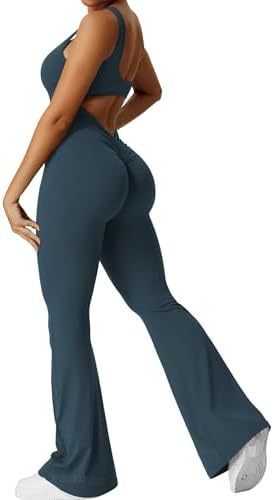 Women Sleeveless Flare Jumpsuits with yoga-ready fit and flared long pants