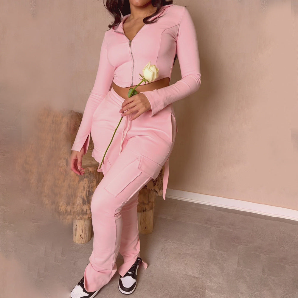 Women’s cargo pants with pockets, high waist drawstring, and wide leg cut