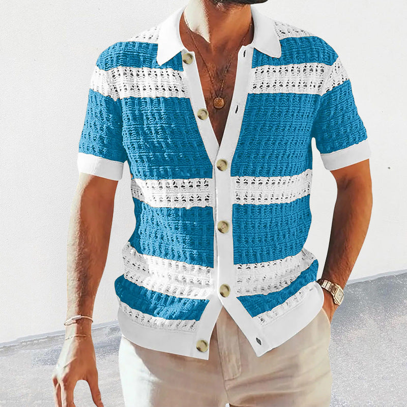 Men’s slim-fit knitted polo cardigan in six summer colors