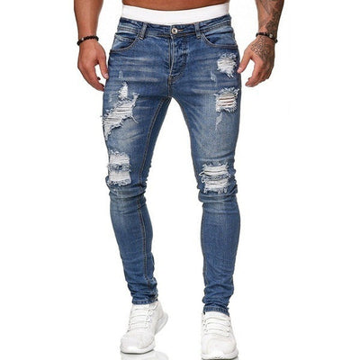 Ripped skinny jeans men’s slim fit vintage wash street style denim pants