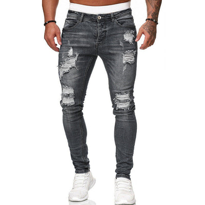 Ripped skinny jeans men’s slim fit vintage wash street style denim pants