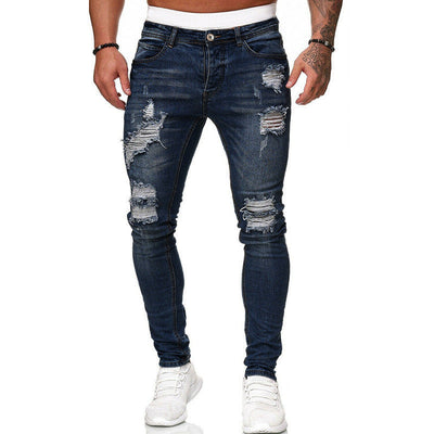 Ripped skinny jeans men’s slim fit vintage wash street style denim pants