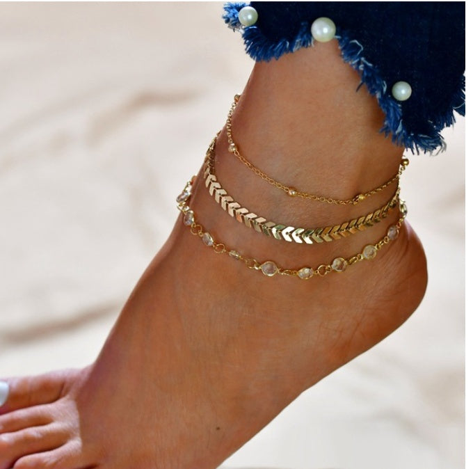 Bohemian Beads Anklets with cubic zirconia accents for women’s ankle jewelry