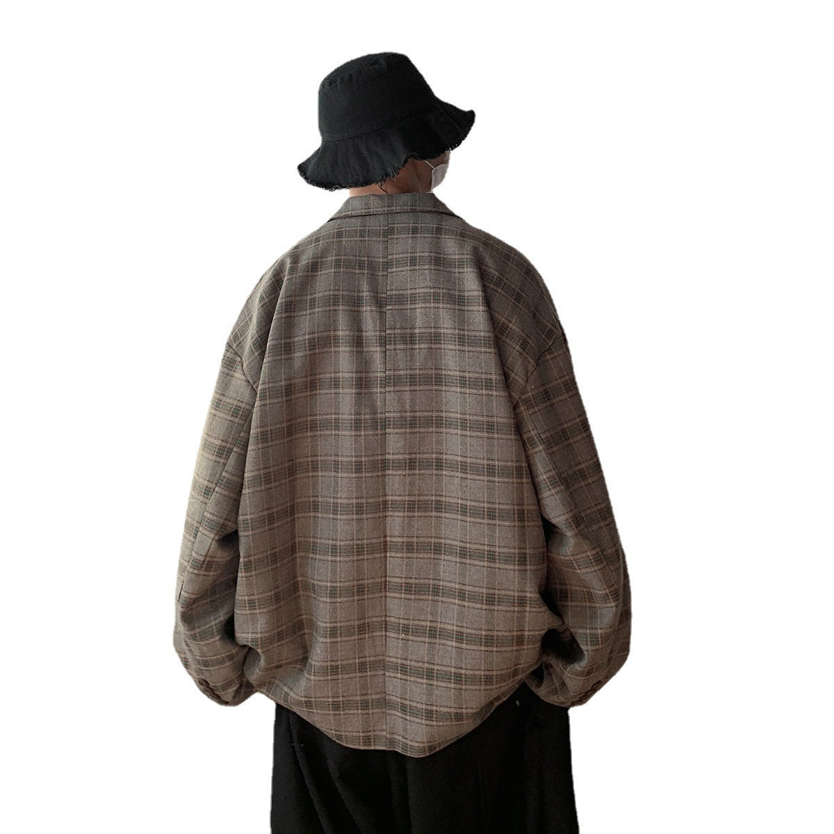 Retro casual loose jacket men’s plaid design in breathable acetate fabric
