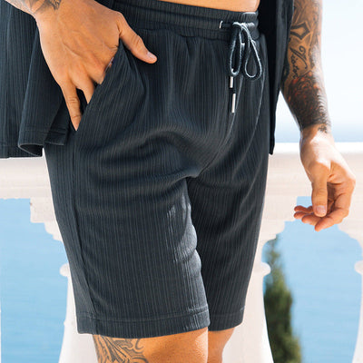Men's Two Piece Set with short sleeve lapel shirt & matching shorts