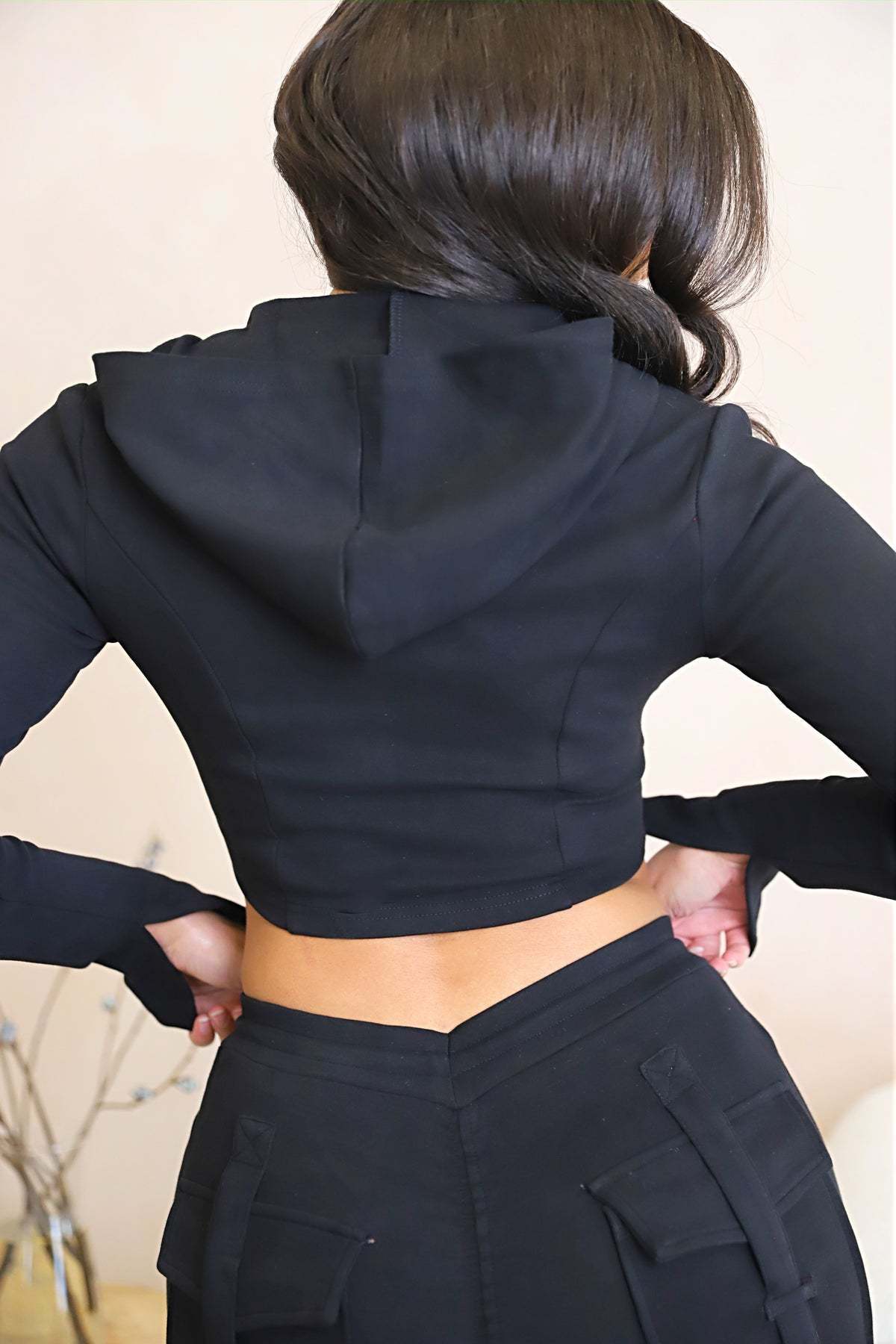 Women’s cargo pants with pockets, high waist drawstring, and wide leg cut