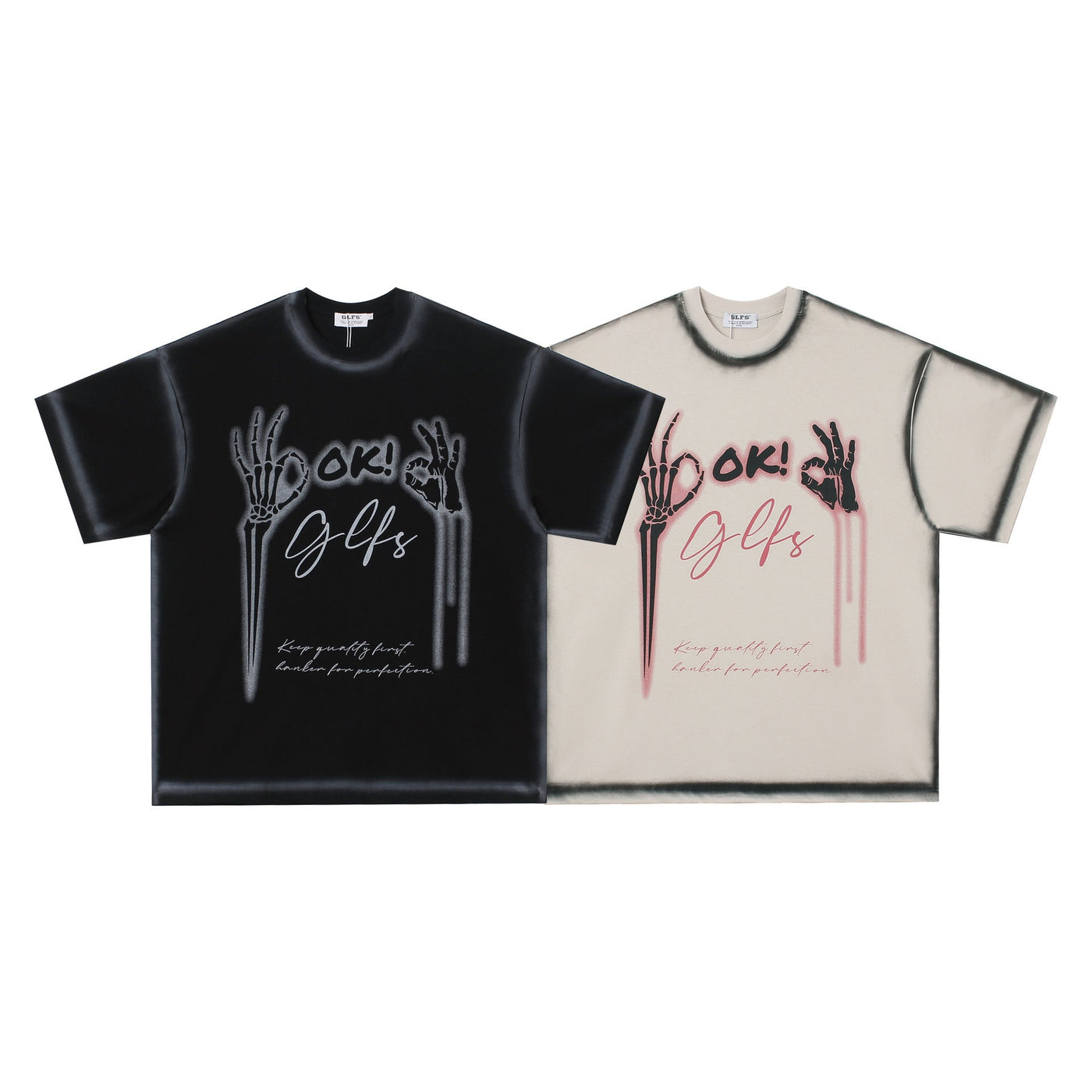 Oversized skull graphic streetwear tee in black or apricot