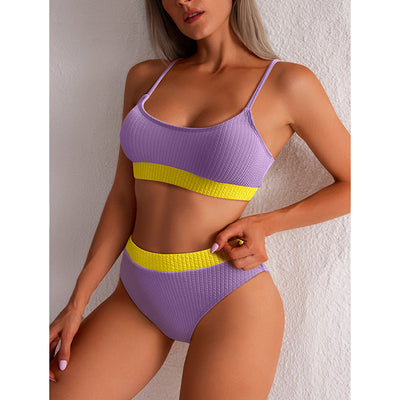 High waist bikini swimwear women’s ribbed push-up set with high cut bottoms