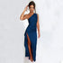 Sexy one-shoulder backless slit dress in solid satin with slim fit design