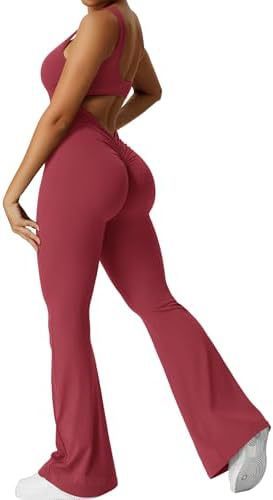 Women Sleeveless Flare Jumpsuits with yoga-ready fit and flared long pants wine