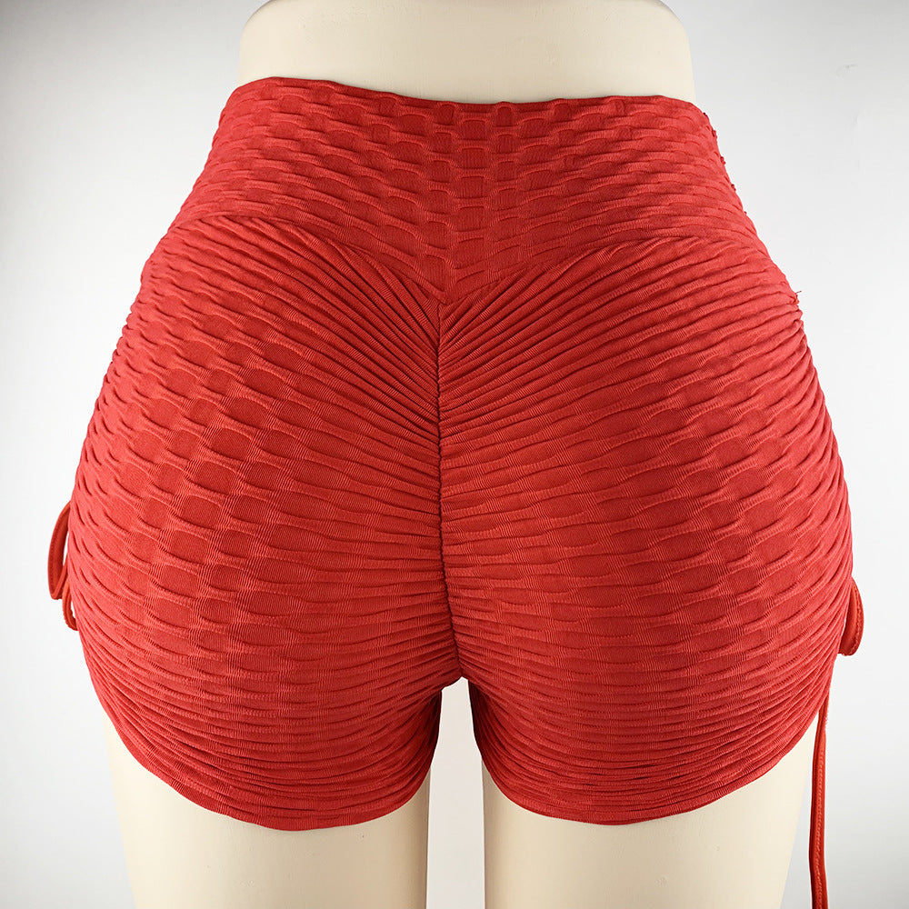 Drawstring Shorts with textured butt lift design for fitness and yoga workouts