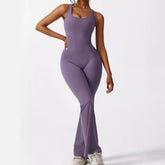 Women Sleeveless Flare Jumpsuits with yoga-ready fit and flared long pants grey