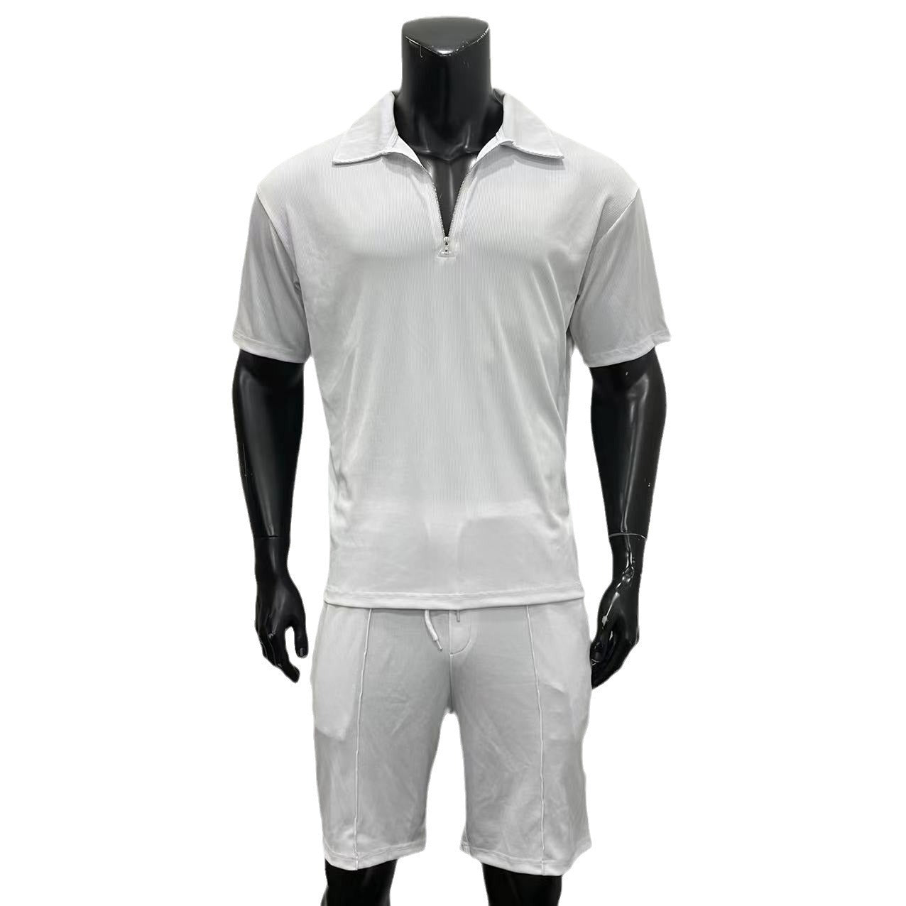 Summer Fashion Mens Clothing clothing set with zipper polo shirt and drawstring shorts