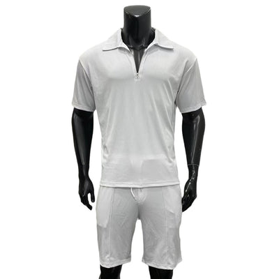Summer Fashion Mens Clothing clothing set with zipper polo shirt and drawstring shorts