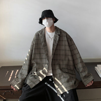 Retro casual loose jacket men’s plaid design in breathable acetate fabric