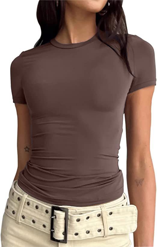 Casual short sleeve T shirt solid slim fit with round neck in multiple colors