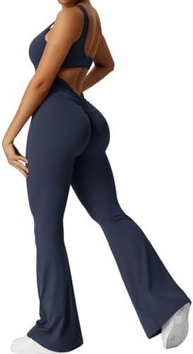 Women Sleeveless Flare Jumpsuits with yoga-ready fit and flared long pants