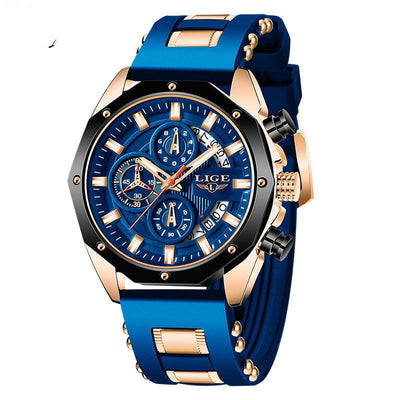 Fashion mens watches with quartz chronograph, silicone strap, and waterproof design