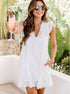 Lace dresses with pocket, sleeveless jacquard cutout V-neck summer beachwear