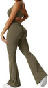 Women Sleeveless Flare Jumpsuits with yoga-ready fit and flared long pants green