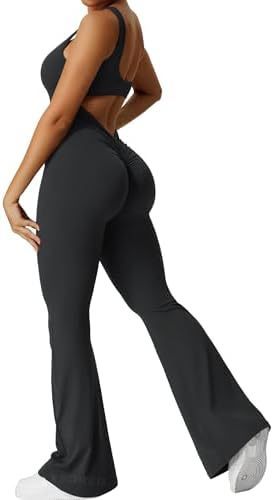 Women Sleeveless Flare Jumpsuits with yoga-ready fit and flared long pants