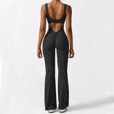 Women Sleeveless Flare Jumpsuits with yoga-ready fit and flared long pants