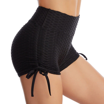 Drawstring Shorts with textured butt lift design for fitness and yoga workouts