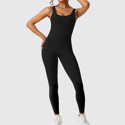 Women Sleeveless Flare Jumpsuits with yoga-ready fit and flared long pants