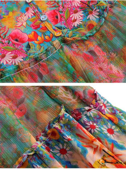 Boho Floral Chiffon Maxi Dress