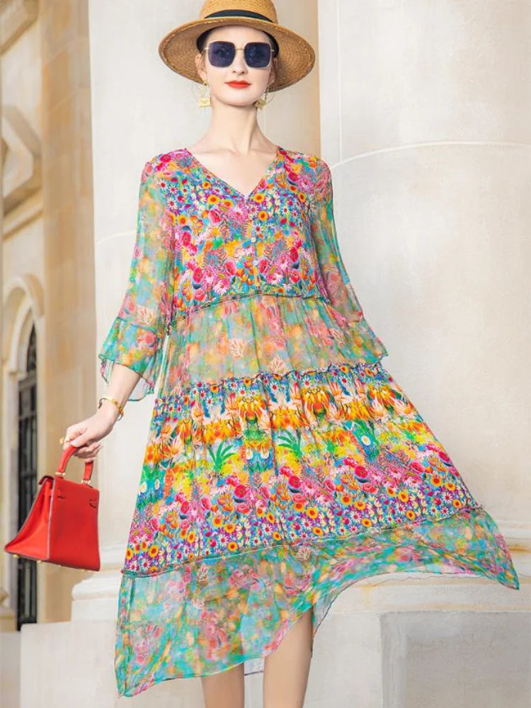 Boho Floral Chiffon Maxi Dress