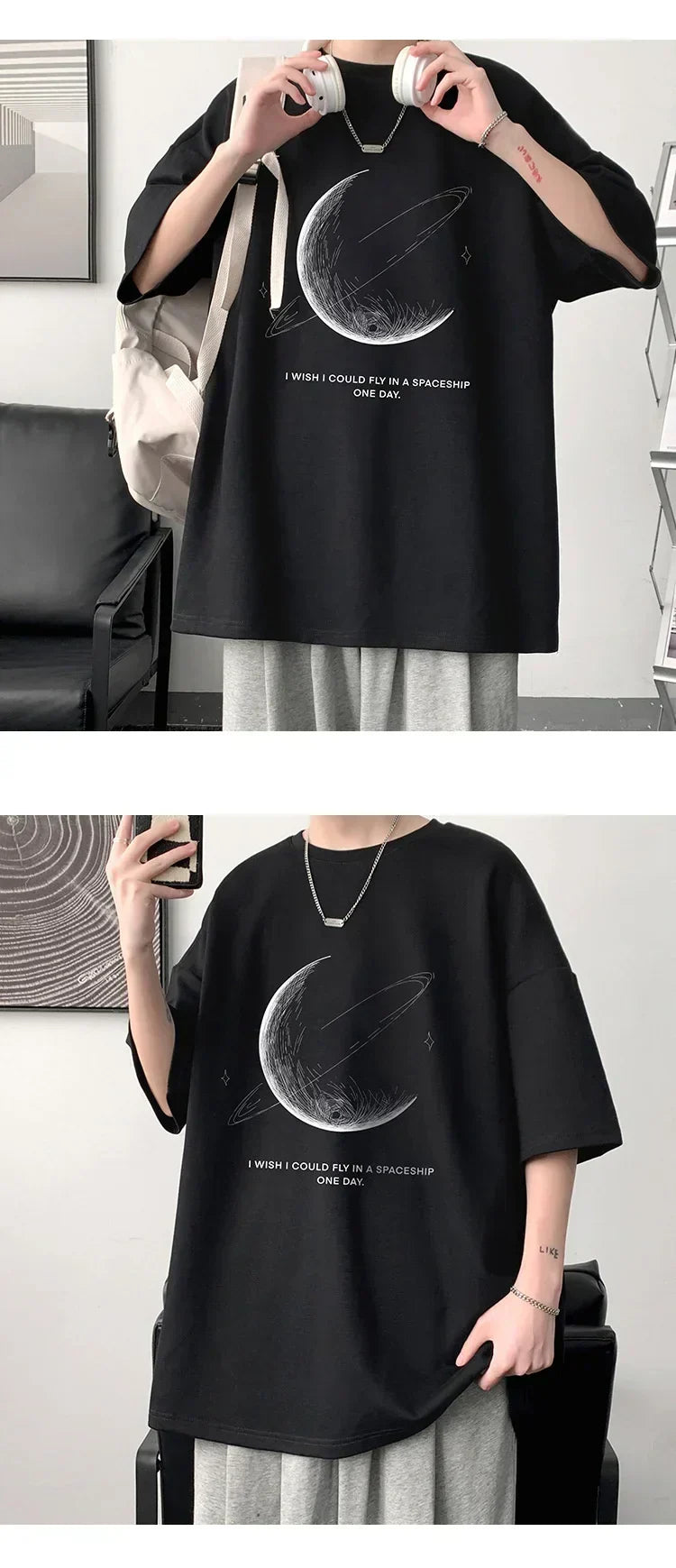 Men's oversized cotton T-shirt breathable trendy comfortable