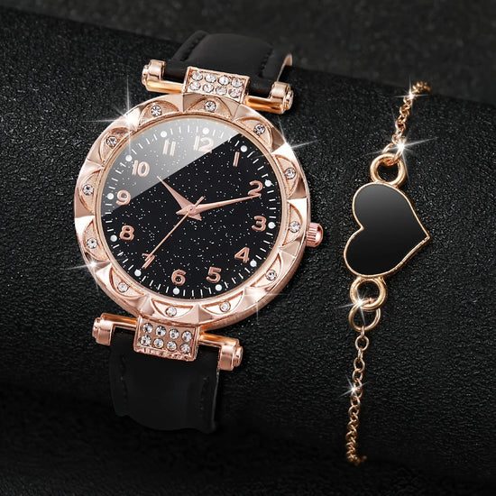 Aurora Rhinestone Watch & Heart Bracelet Set