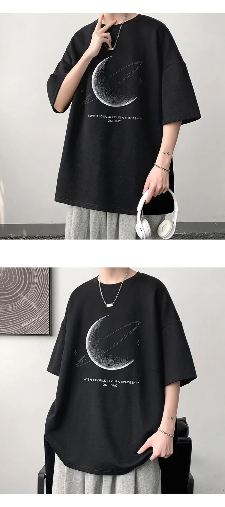 Men's oversized cotton T-shirt breathable trendy comfortable