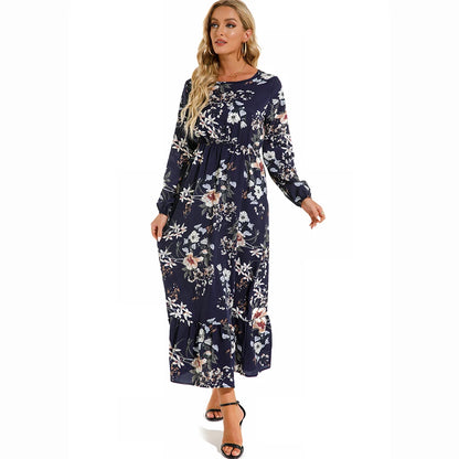 Elegant Women Maxi Dress – Casual Floral Long Sleeve Dress