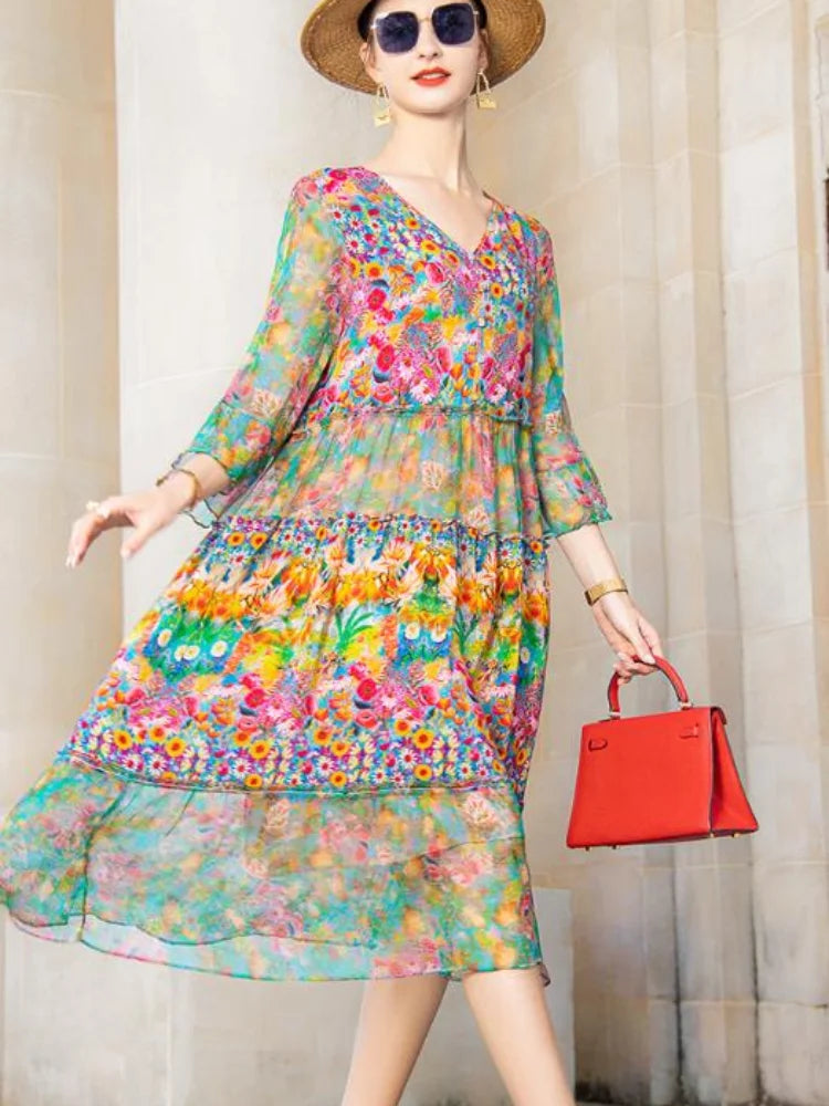 Boho Floral Chiffon Maxi Dress