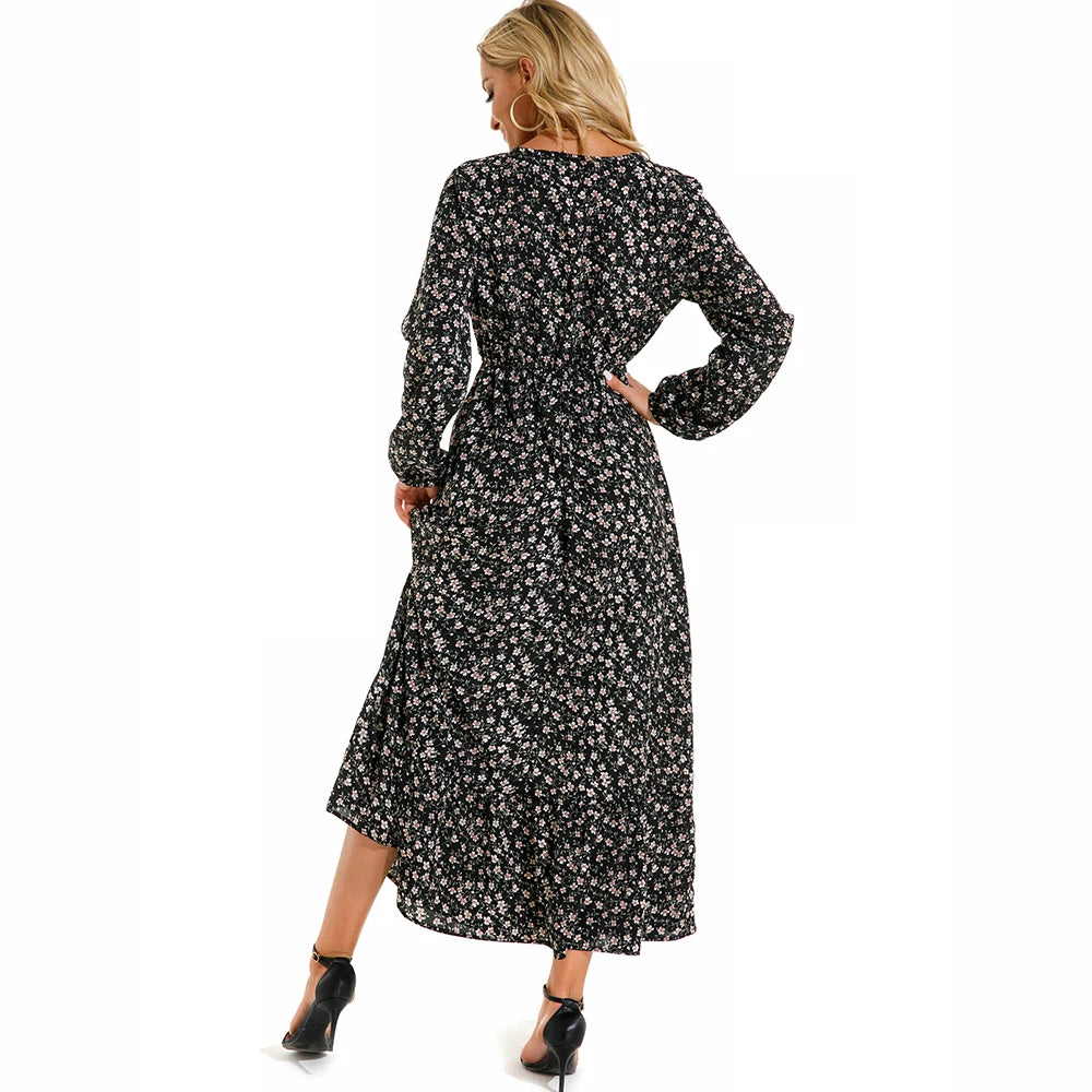 Elegant Women Maxi Dress – Casual Floral Long Sleeve Dress
