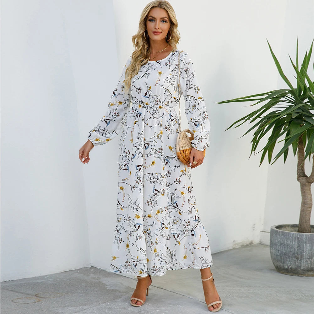 Elegant Women Maxi Dress – Casual Floral Long Sleeve Dress