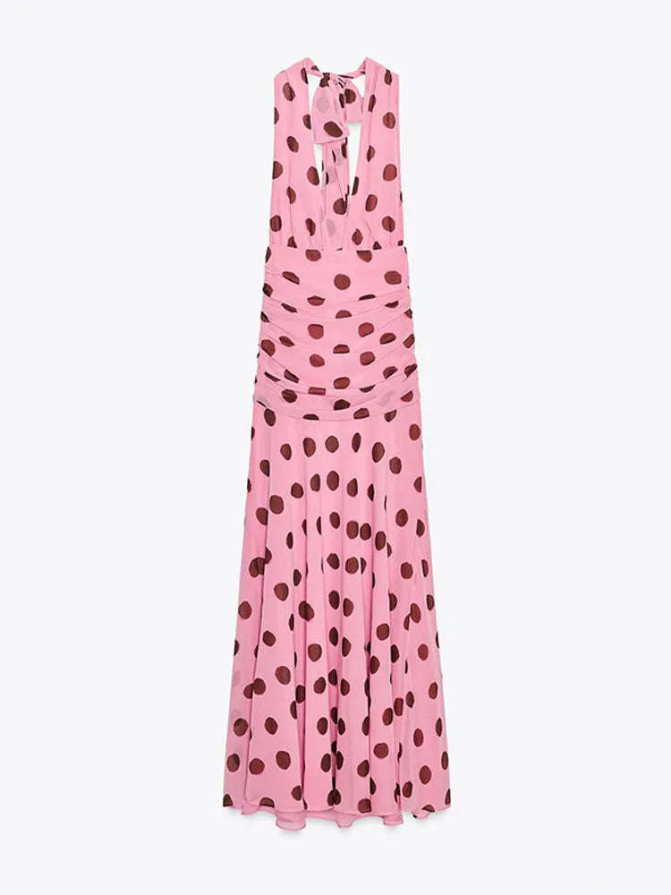 Chic Polka Dot Backless Maxi Dress
