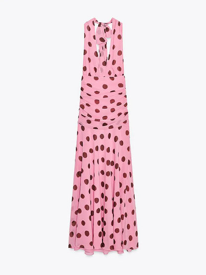Chic Polka Dot Backless Maxi Dress