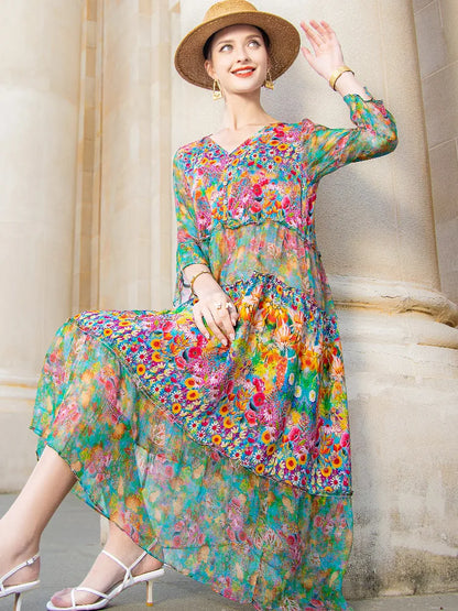 Boho Floral Chiffon Maxi Dress